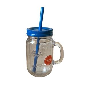 Blue Glass Drinkware Set with Lids 16 oz